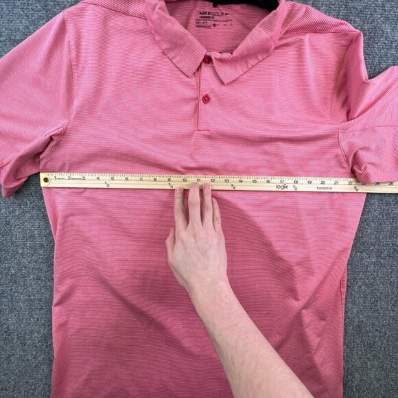 Nike Golf Striped Red White Polo Shirt Short Sleeve XL w Logo Stretch Spandex - Picture 4 of 6